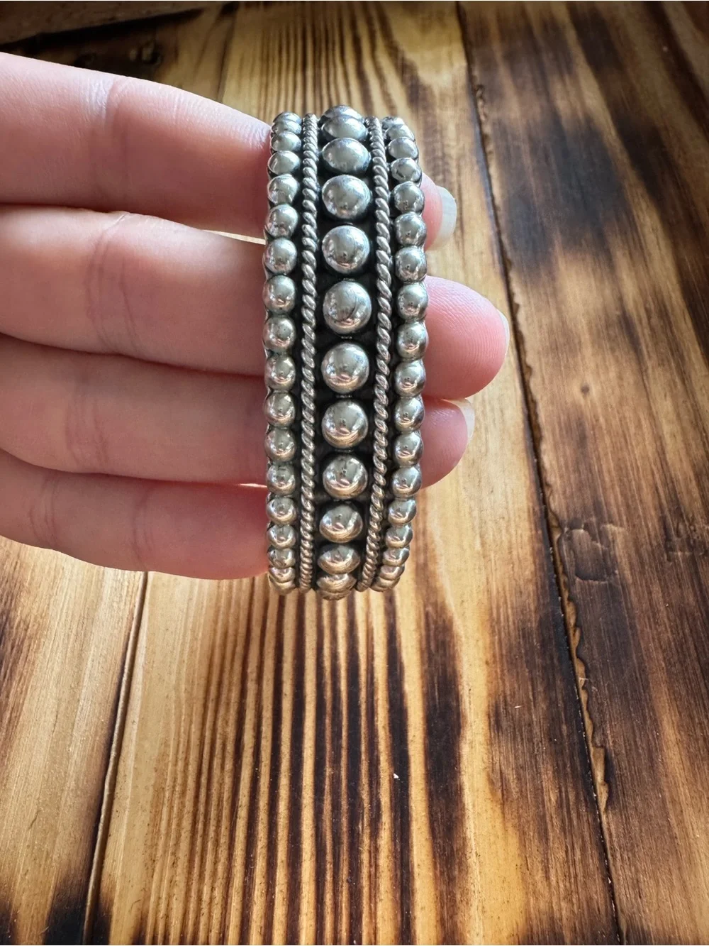 Vintage Taxco Mexico Sterling Silver Beaded Cuff